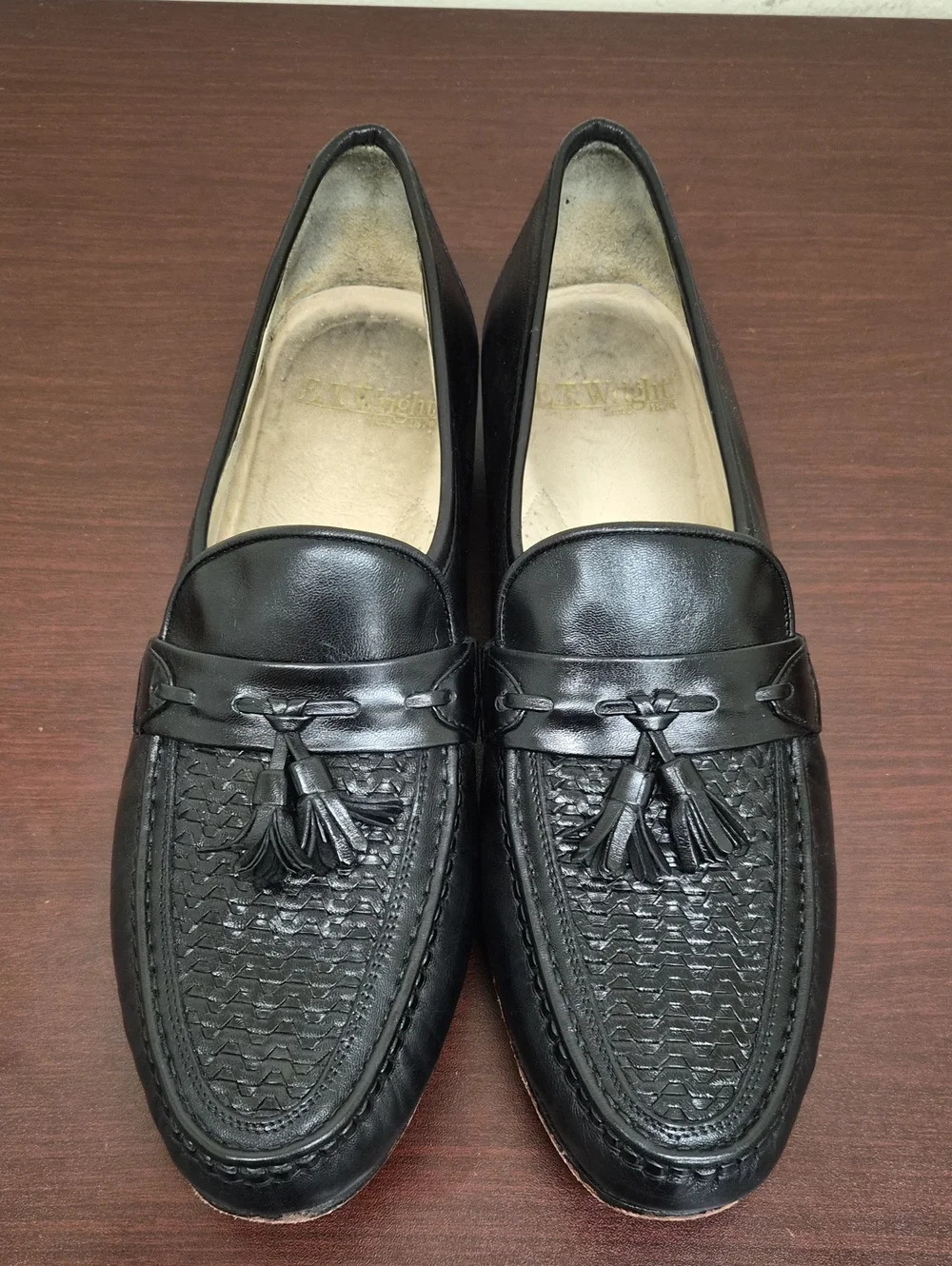 Men's Black Tassel Woven Leather Slip-On Loafers | Size 11.5